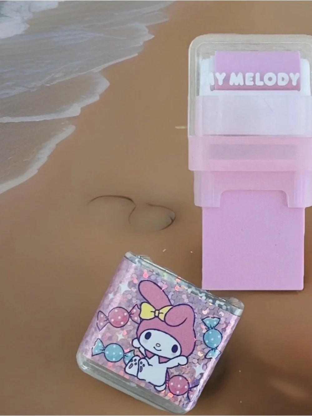 Sanrio Retro My Melody Pastel Pink Holographic Stamp Roller Eraser